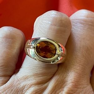 Ladies Golden Citrine Solitaire Ring, 10k Yellow Gold - Solid, Size 6.25, 6.66g